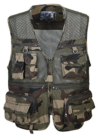 DianShaoA Hombres Múltiples Bolsillos Camo Chaleco De Malla Transpirable para Fotografía Caza Acampada Pesca Al Aire Libre Camuflaje L