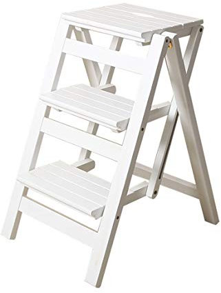 Klapptreppe Klappstufen Klapptritt Trittleiter 2/3 / 4 Stufen aus Holz weiß leicht und faltbar für Kinder Erwachsene für Bibliothek Loft Küche Home Dekoration - 150 kg Kapazität