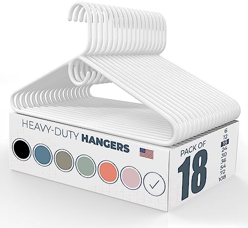 Neaties Heavy Duty Clothes Hangers 18 Pack – Made in the USA – 8lb Capacity Plastic Hangers for Adult Clothing – Durable for Pants, Coats, Jackets, or Jeans – White