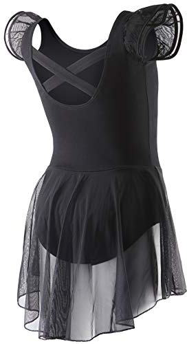 DIPUG Ballet Leotards for Girls Toddler Dance Leotard Flutter Sleeve and Criss-Cross Back Black Size 4-6