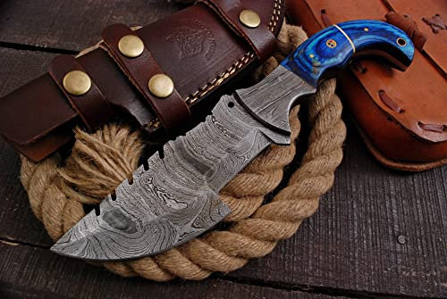 COUTEAU DE CAMPING DE CHASSE À LAME EN ACIER DAMAS FORGÉ À LA MAIN SUR MESURE, EDC en bois dur de couteau de traqueur en acier de Damas forgé à la main fait main avec la gaine