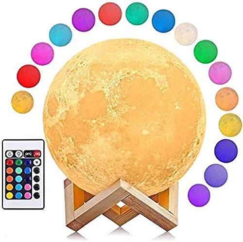 AGM LED Moon Lamp, 3D Printed Night Light, Remote Control Mood Lamp | 16 Dimmable Colors, Touch Control Lamp for Bedroom, Living Room, Kids Room Cafe Bar Dining Room