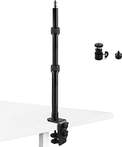 Tinpops Skrivbordsstativ med 360° roterbart kulhuvud, bordsstativ, skrivbord i aluminium, med 1/4 tum skruv för DSLR-kamera, ringljus, fotograferingsvideo