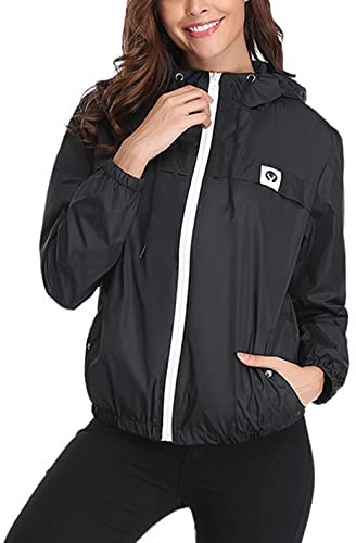Migcaput Veste ImperméAble Femme Avec Capuche à Manches Longues Manteau De Pluie Courte Coupe Vent Zippé Pour Sport Voyage Camping RandonnéE