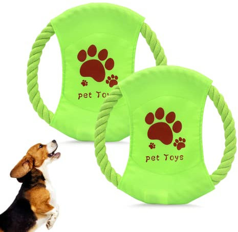 LuckyOpt Dog Rope Toys, 2Pc Flying Disc-Shaped Dog Fetch Toy for Boredom, Cotton Rope Dog Toy for Teething, Training,Throwing and Interacting for Small and Medium Dogs (Green)