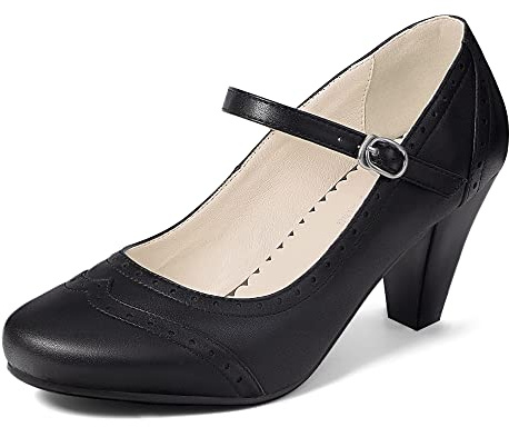 elerhythm Scarpe da donna bicolore Mary Jane classiche e retrò anni '20 con tacco Pump Gatsby Oxford anni '50 vintage con punta tonda chiusa, Nero , 40 EU