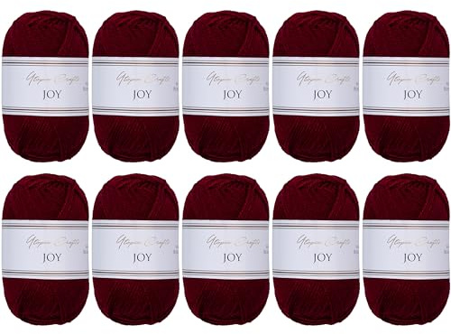 Utopia Crafts JOY Uni - Ovillo de lana para tejer y ganchillo, suave, fácil cuidado, 100% poliacrílico, 10 ovillos de 50 g, 150 m (borgoña)
