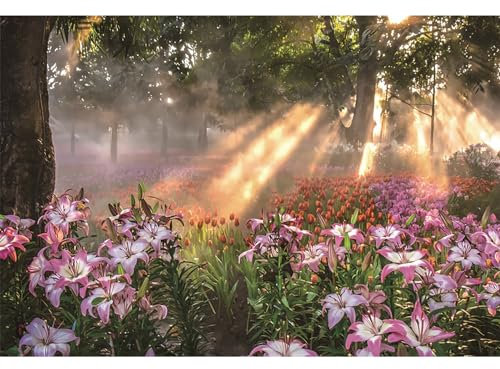 Ttincceer Primavera jardín telón de Fondo 250x180cm Bosque Flores floreciente fotografía Fondo Selva Tropical Sol Lirio tulipán Floral fotografía telón de Fondo recién Nacido bebé Ducha Banner