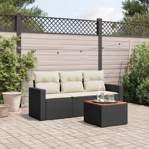 ULUYYUC Ensemble de 4 canapés de jardin, repose-pieds, groupe de bancs d'angle, lit d'invités, convient pour jardin, extérieur, cour, balcon, avec coussins, noir