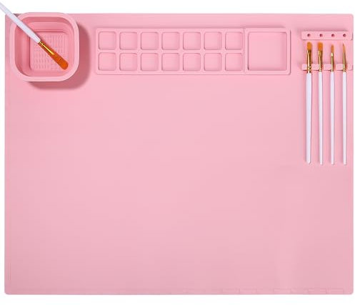 Tappetino Silicone Pittura con set di pennelli, Tappetino per Pittura in Silicone con Tazza Magnetica, Strumento per La Pulizia del Pennello, per Resina, Fai da te, Argilla, Play Doh