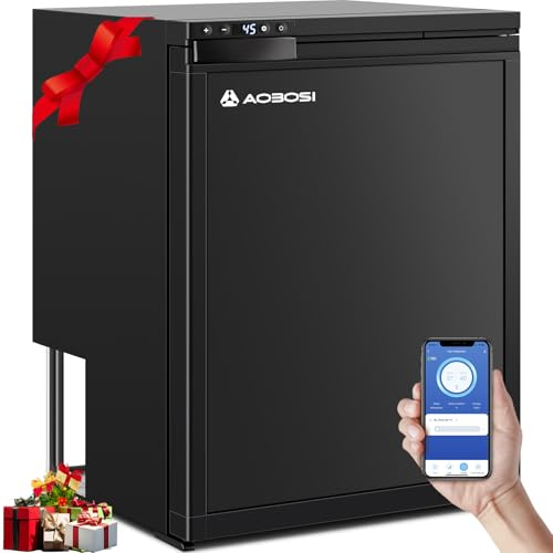 AAOBOSI 65L Kompressor Kühlbox, Wohnmobil Kühlschrank mit APP-Steuerung, 12/24V DC, Kühlbox Auto mit LED-Leuchten, bis -20℃ Kompressor Kühlschrank für Auto, LKW, Boot, Reisemobil, Camping und Reisen