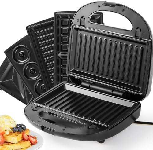 SUPERLEX Sandwich Panini Grill Press 4-in-1 Set, Toastie Machine with Removable Grill, Sandwich, Waffle, Donut Baking Plates, Non-stick