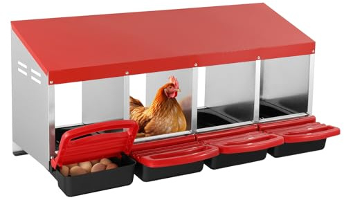 VEVOR Nido per Polli 1060 x 525 x 475 mm Nido per Galline a 4 Scomparti, Stabile Resistente alla Corrosione, con Nidi Inclinati, Fori sul Fondo e Piattaforma di Riposo, Adatto a Diverse Razze di Polli