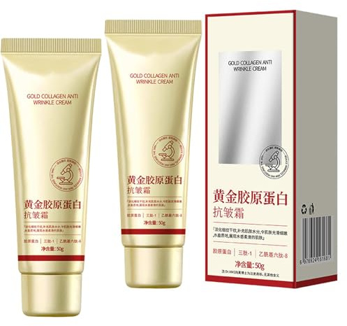 2pcs Golden Collagen Anti-Wrinkle Cream, Gold Collagen Firming Cream, Long-Lasting Deep Face Moisturiser,Day & Night Anti Aging Face Cream, Skin Tightening Cream for Face, 50g*2