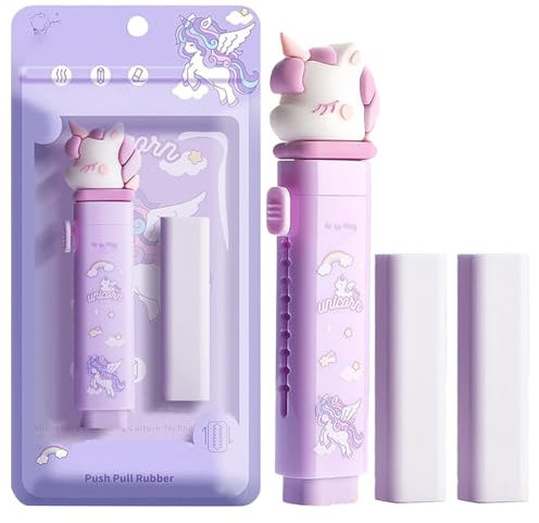 LONZIKP 2 Pezzi Gomma da Cancellare per Bambini con Unicorno, Gomma da Cancellare Estendibile per Scuola Casa Ufficio (Lilla)