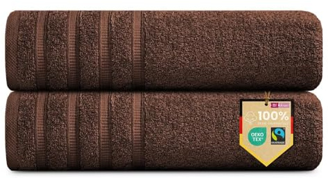 B!HOME Lot de 2 serviettes de sauna de qualité supérieure [100 % coton] 90 x 200 cm, marron / 2 grandes serviettes de sauna XXL douces, absorbantes et faciles d'entretien / drap de bain parfait pour