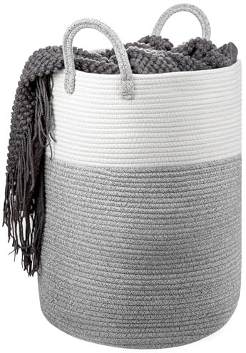 Trintion 58L Cotton Rope Basket Large Blanket Woven Storage Organiser Nursery Laundry (Gray)