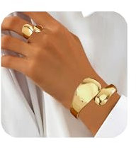 Uwiyo Gold Offener Armreif Golden Ring Damen, Goldener Breiter Manschette Armreif Chunky Rings Fingerring Offener Armband Golden Ringe für Frauen Mädchen (Gold Set 2)