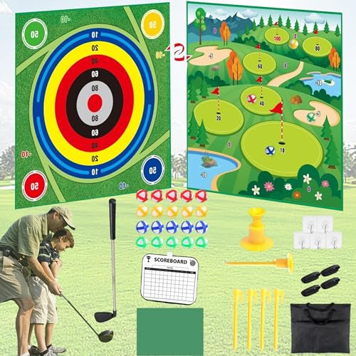 SYXLS Ensemble de jeu de golf, tapis de jeu double face, convient pour les jeux d'intérieur et d'extérieur pour adultes et enfants de famille, mini jeu de golf pour enfants, âge 3 ans et plus, mini