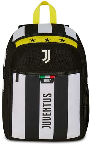 Seven Juventus Sac à dos double compartiment, noir et blanc, poche avant zippée et poche pour gourde, enfant, école primaire, football, Noir, Taglia unica, Décontracté