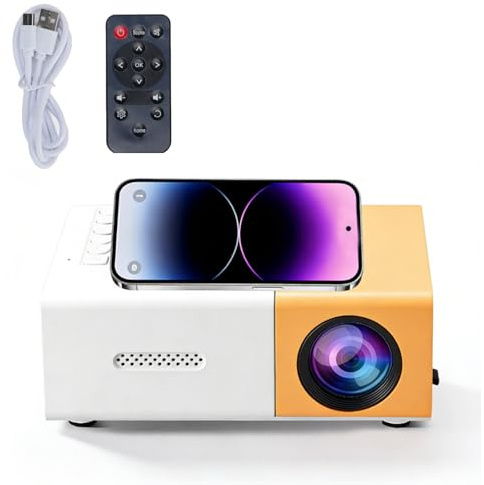 LICAEVEY Mini -projektor, Bärbar 1080p Full HD -projektor, LED Movie Projector, Auto Calibration, 100ansi 6000 Lm Ljusstyrka, Kompatibel med TV Stick -smartphone/HDMI/USB, inomhus- och