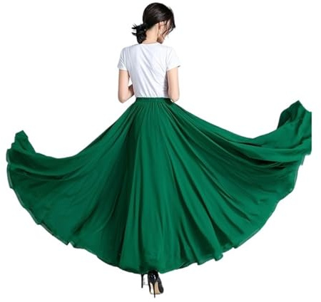 Gonna in chiffon da 720 gradi, danza del ventre, gonna lunga da zingara, gonna da ballo, gonna da ballo in oro viola tinta unita, da ballerina Utilizzato per Spettacoli Teatrali(Dark green,Length100cm
