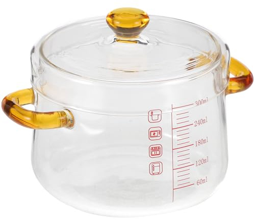 TOBBOMEY Cacerola de Cristal Transparente de Alta Borosilicato Doble Asa 300 Ml Resistente al Calor para Cocinar al Baño María Horno y Vapor Utensilio Versátil para Sopa y Cocina