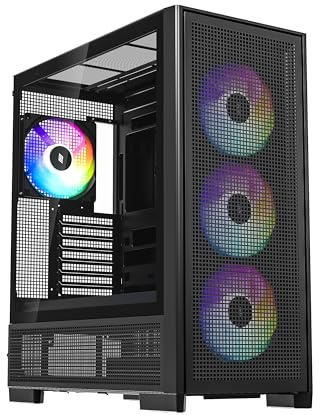 SILENTWARE Air 2000 A-RGB Black Midi Tower PC-Gehäuse, Glas-Seitenfenster, 7 RGB-Lüfter, extremer Airflow, ASUS BTF & MSI Project Zero, PWM / 3- & 4-Pin, 420mm Radiator, E-ATX, ATX/mATX/ITX, USB-C