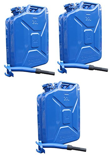 TRUTZHOLM 3x Metallkanister 20l Benzinkanister + 3x Ausgießer flexibel dunkelblau Dieselkanister TrutzHolm® by Baumarktplus
