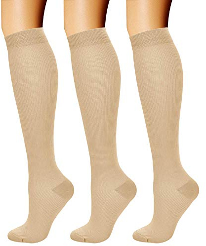 CHARMKING Compression Socks for Women & Men Circulation (3 Pairs) 15-20 mmHg is Best Athletic for Running, Flight Travel, Support, Cycling, Pregnant - Boost Performance, Durability (S/M,Beige)