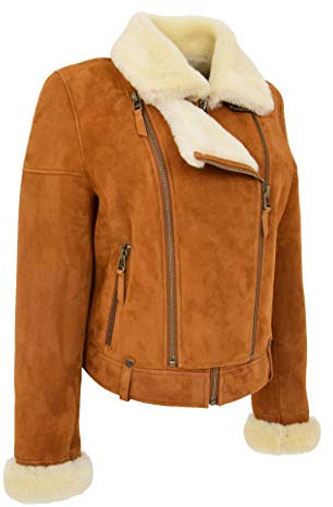 A1 FASHION GOODS Veste aviateur double face en peau de mouton mérinos Cognac pour femme Cognac, cognac, 40