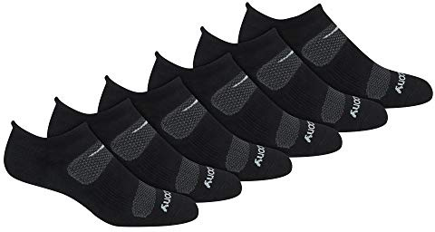 Saucony Men's RunDry Mesh Ventilating Comfort Fit Performance Tab Socks, Available in M-XL (6, 12 Pairs), Black (6 Pairs), Large