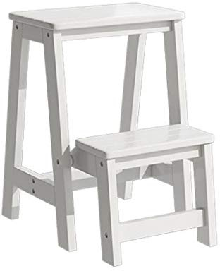 Escalera de Tijera Plegable de 3 peldaños, Taburete de Madera portátil para hogar y Oficina y Cocina, con Pedal Ancho Antideslizante, Capacidad de 400 LB, Blanco
