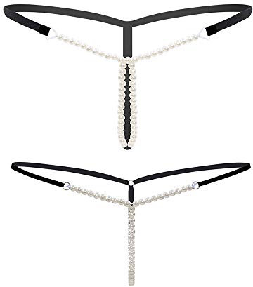 Kissecret Damen G-String T-Back Tanga mit Perlen 2 Styles Dessous T-String Schlüpfer (Einheitsgröße, Stil 1)
