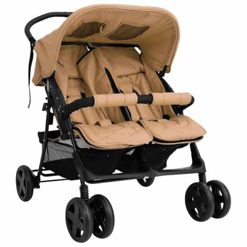 vidaXL Tvillingvagn taupe stål, barnvagn, barnvagnar