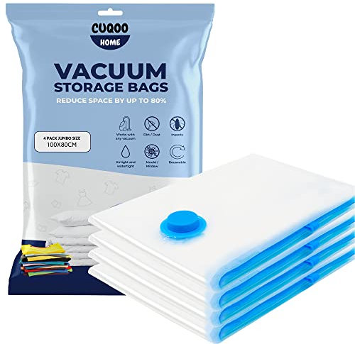 NIFTII Vacuum Storage Bags 4 Pack, 100x80cm - Space Saver for Clothes, 80% More Storage with Airtight, Waterproof, Double-Zip Seal, Durable Packing Bags for Duvets, Bedding & Travel