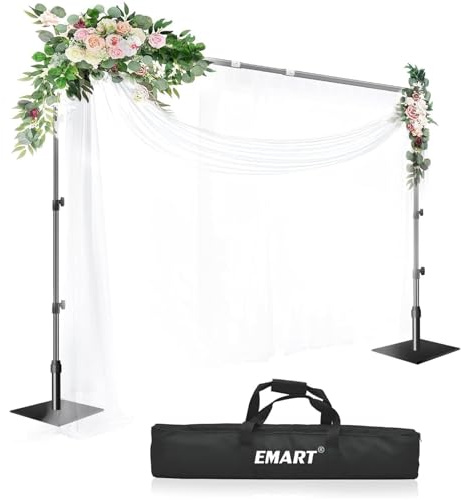 EMART Support de Toile Fond Photo 2,6x3m, Système Support Fond Photo avec Une Base en Acier Réglable pour Photographie, Fêtes, Anniversaires, Studios Vidéo
