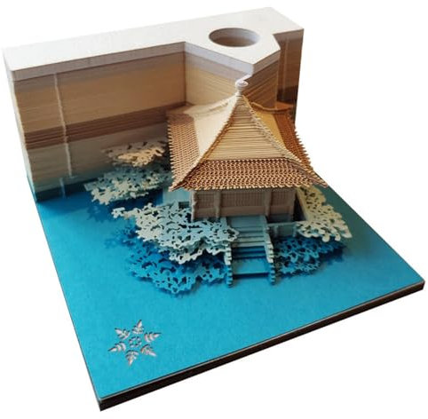 Abreißkalender 2024, Notizblock, 2024 Notizblock, Zeitstücknotizen, Papierkunst, Tempelgebäude/gewölbter Pavillon/Garten, kreative Schreibtischnotizen, 3D-Postnotizen, DIY-Papierschnitz-Tischkalender,