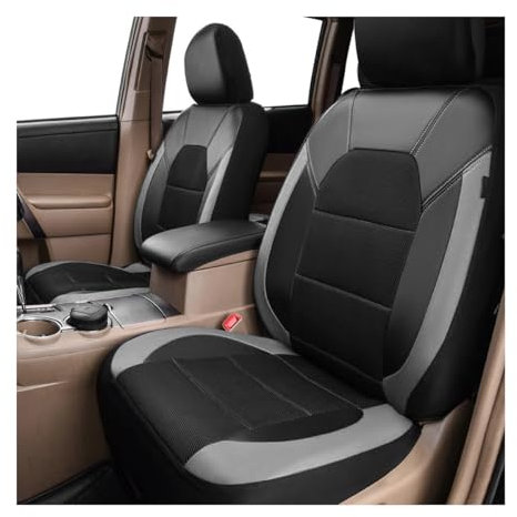 JNNJ 4 Pieces Car Seat Covers Universal Fit Full Set, Car Seat Covers Universal Front Mesh PU Leather, Automotive Faux Leather Vehicle Cushion Covers, For Most Sedans, Vans, Trucks(Grey)