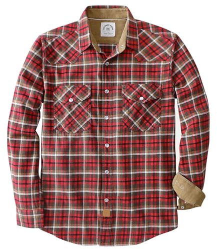 Dubinik Flanellskjorta för män, västerländsk skjorta med tryckknappar, pärlknappar, långärmad, ledig, mysig, vintage, cowboy, rutig, mjuk, ren bomull, XXL