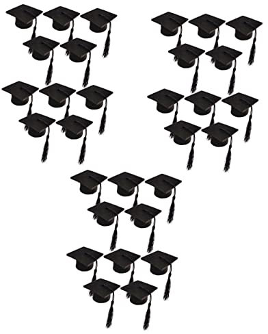 Mikinona 30pièces Mini Chapeaux De Graduation pour Bouteilles Lot de Couvre-Bouteilles Doctoral avec Franges Noires Décorations Festives pour Fêtes Et Réceptions