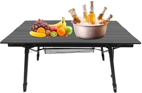 SuhoFutus Klapptisch mit Aluminiumgestell, 90 × 51 cm Campingtisch Klappbar, Klappbarer Tisch Höhenverstellung (45-65 cm), inkl. Tragetasche mit Trageband, bis 30 kg, Schwarz