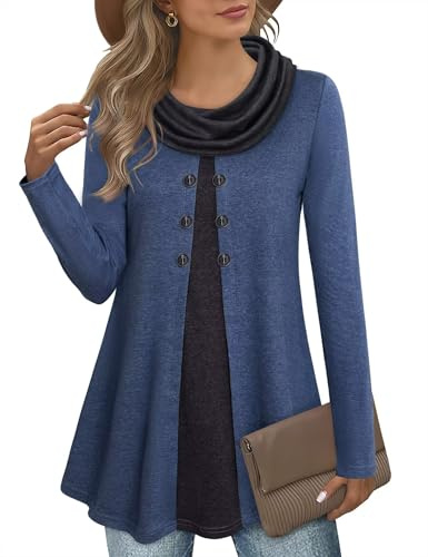 GUUKA Pull décontracté à manches longues 2 en 1 pour femme Col bénitier Pull d'automne Tunique d'hiver, L
