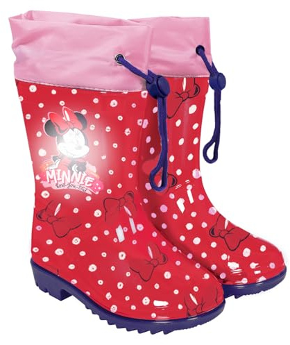 Stivali Pioggia Minnie Rossi per Bambine - Stivaletti Impermeabili Bambina con Minni Mouse e Suola Antiscivolo - Scarponcini Disney con Chiusura a Coulisse Rosa (Rossi a Pois, 24/25 EU)