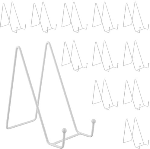 MUKSEUT 12 Pack 6 Inch Metal Easel Stands, White Display Plate Stands & Picture Frame Holders for Tabletop Art, Decorative Plates, Photos, Dishes and Books - Heavy Duty Iron Easels for Stable Display