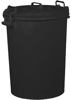 Neat. Black 110 L Plastic Dustbin, Large Heavy-Duty Weather Resistant and Food Grade Trash Can Garbage Bin With 2 Clip Locking Lid for Indoor Outdoor Storage Container of Animal Feed, Pack of 3