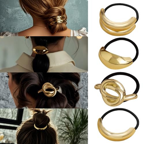 QKEPCY 4 Stück Metall Haargummis Set Oval Knoten Haarschmuck Zopfhalter Haarband Pferdeschwanz Halter Elegant Haarbänder