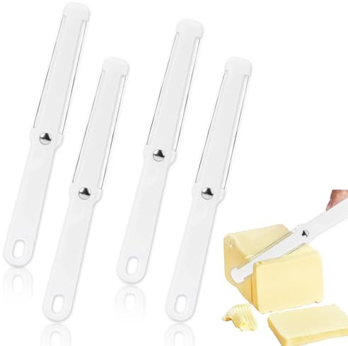 TUONYIS 4 Pièces Trancheur Manuel à Fromage Plastique Coupe-Fromage avec Poignée Souple, Trancheur à Fromage avec fil de Coupe Ustensile de Cuisine pour Bloc de Fromage (Blanc)