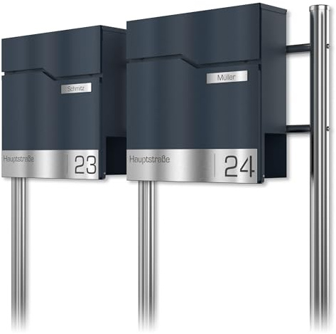 Graviers Design Cassetta postale autoportante in antracite RAL 7016 con base per due condomini - Cassetta postale personalizzata in acciaio inox - Cassetta per lettere con serratura
