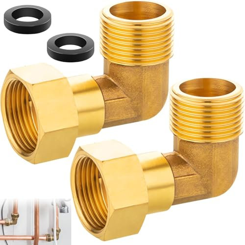 Belvanr 2 Piezas Latón Resistente 3/4 Pulgadas 90 Grados Codo Tubería,Codo Latón 90° 3/4 Rosca Interior/Exterior,DN20,con Rondella,para Instalaciones de Agua y Sistemas de Calefacción Central